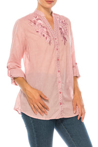 Vintage Button-Down Tunic with Embroidery