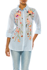 Load image into Gallery viewer, Striped Button-down Shirt with Floral Embroidery
