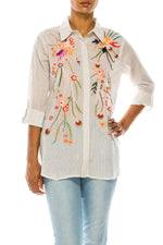 Load image into Gallery viewer, Striped Button-down Shirt with Floral Embroidery
