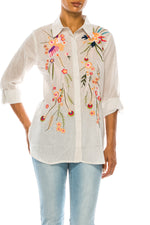 Load image into Gallery viewer, Striped Button-down Shirt with Floral Embroidery
