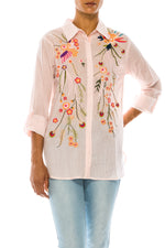 Load image into Gallery viewer, Striped Button-down Shirt with Floral Embroidery
