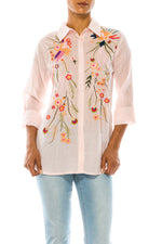 Load image into Gallery viewer, Striped Button-down Shirt with Floral Embroidery
