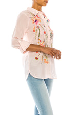 Load image into Gallery viewer, Striped Button-down Shirt with Floral Embroidery
