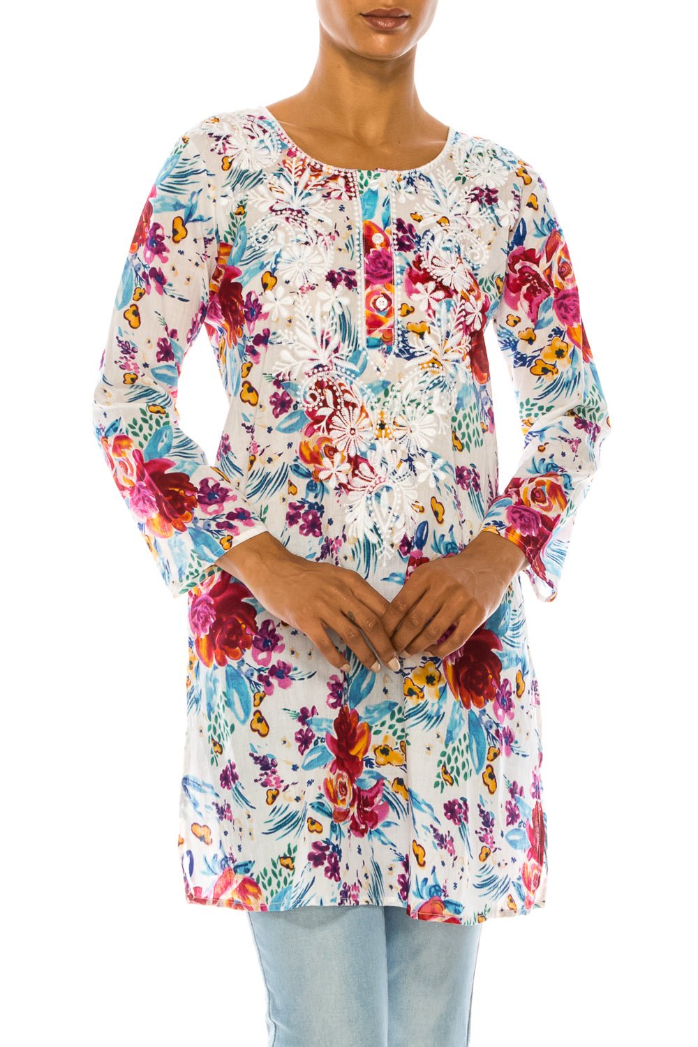 Boho Tunic with Floral Embroidery