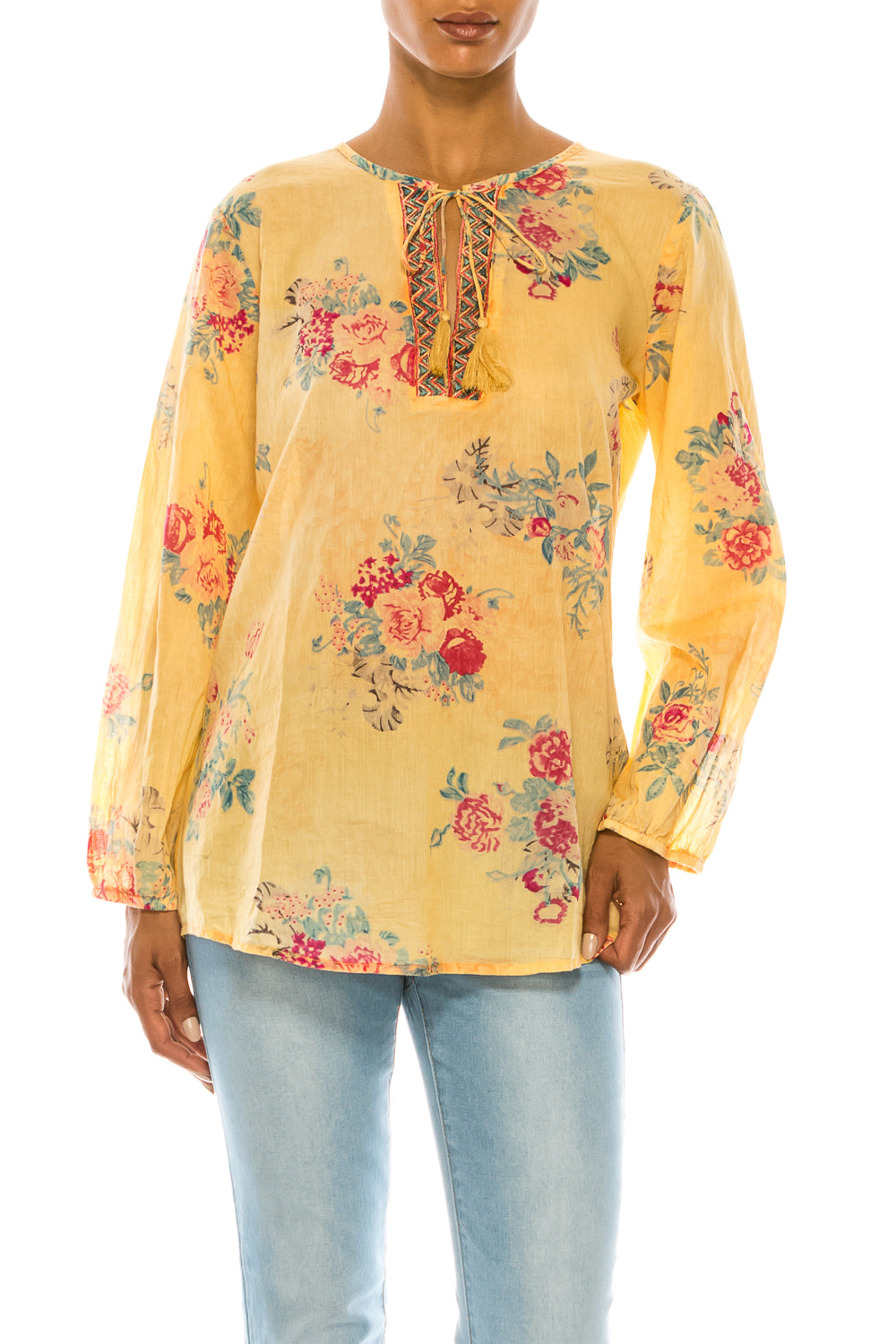 Vintage Boho Blouse with Embroidery and Drawstrings