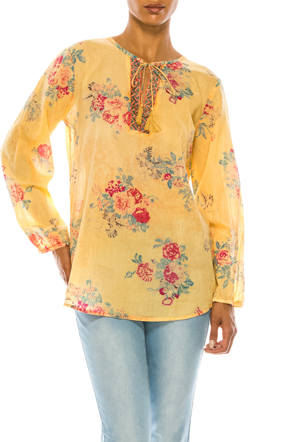 Vintage Boho Blouse with Embroidery and Drawstrings