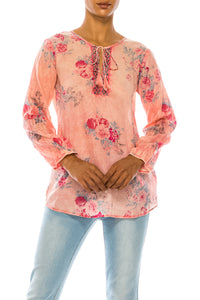 Vintage Boho Blouse with Embroidery and Drawstrings