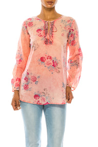 Vintage Boho Blouse with Embroidery and Drawstrings