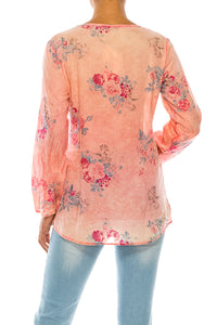 Vintage Boho Blouse with Embroidery and Drawstrings