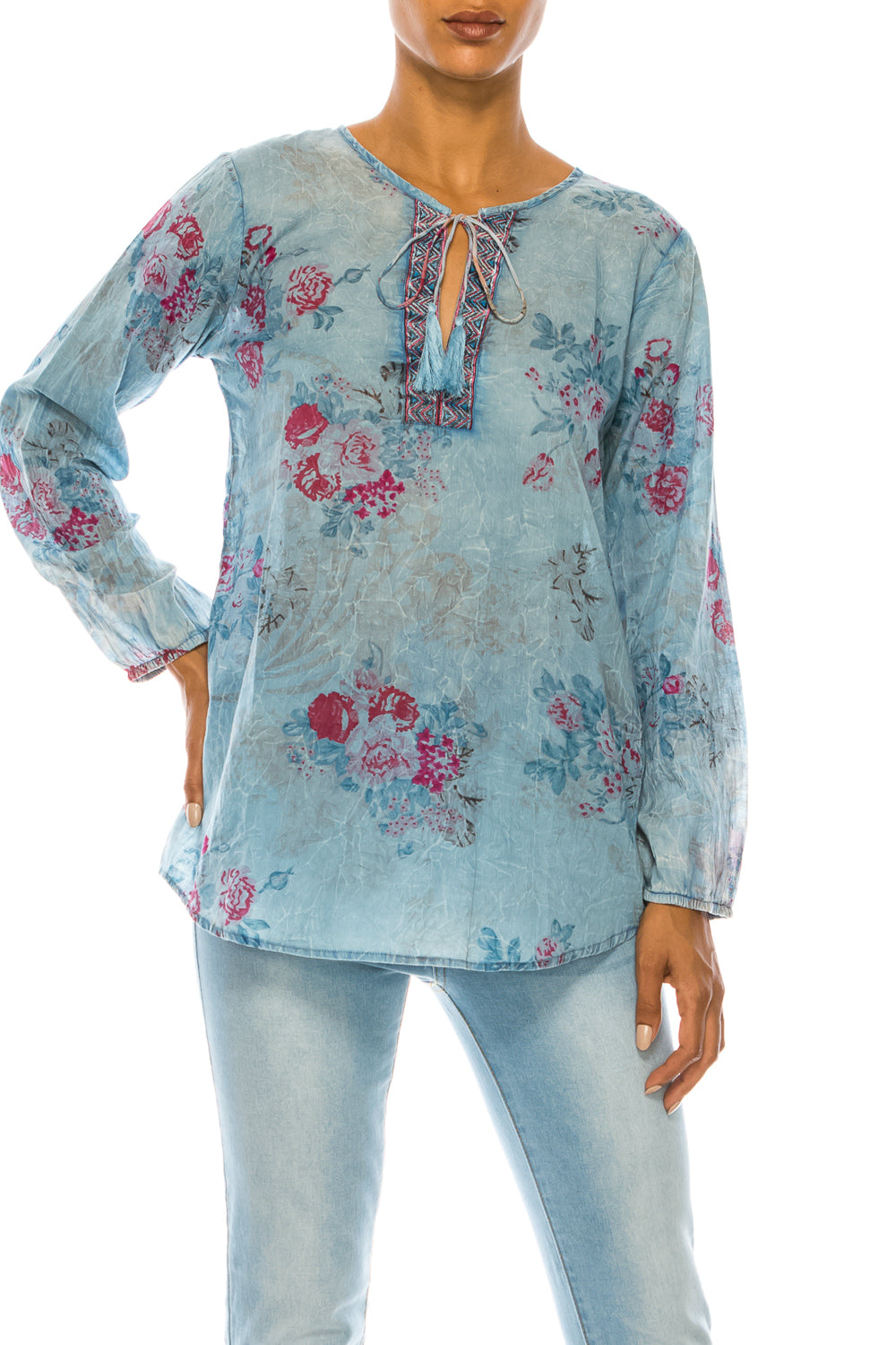 Vintage Boho Blouse with Embroidery and Drawstrings