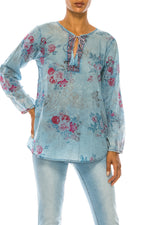 Load image into Gallery viewer, Vintage Boho Blouse with Embroidery and Drawstrings
