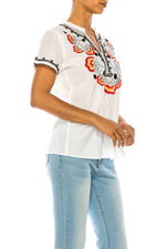 Load image into Gallery viewer, V-Neck Embroidered Boho Top with Vintage Wash
