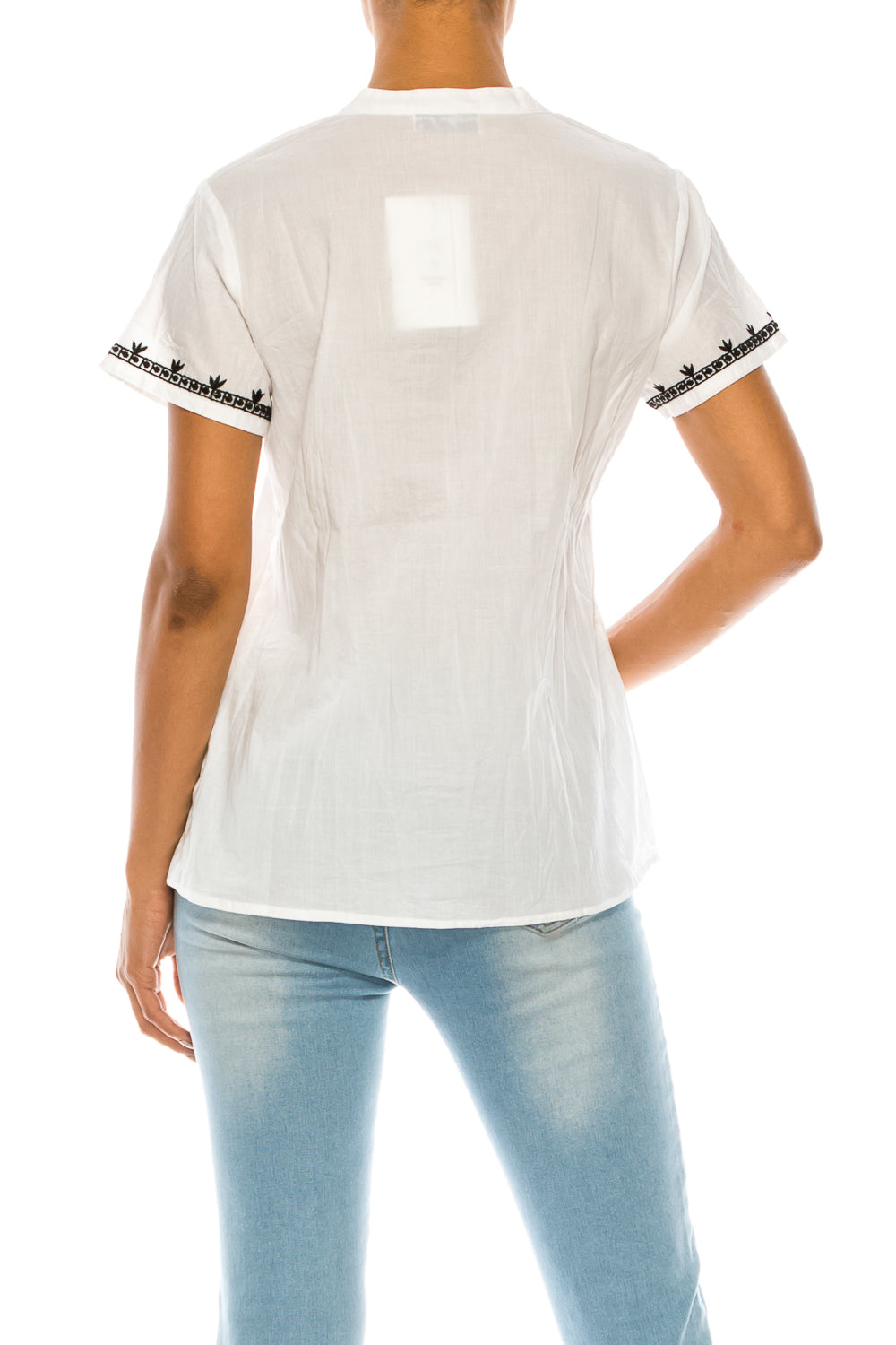 V-Neck Embroidered Boho Top with Vintage Wash