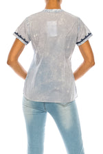 Load image into Gallery viewer, V-Neck Embroidered Boho Top with Vintage Wash
