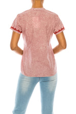 Load image into Gallery viewer, V-Neck Embroidered Boho Top with Vintage Wash
