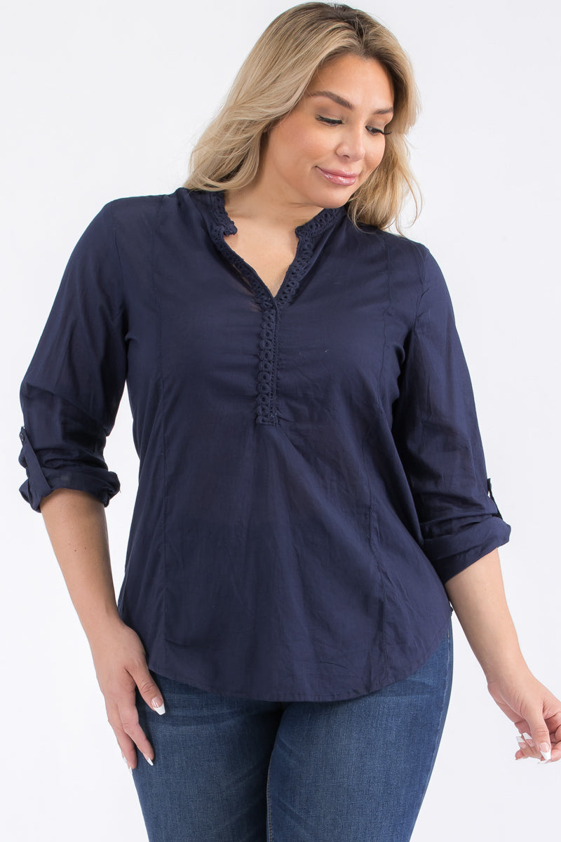 Plus Size Navy Top with Lace