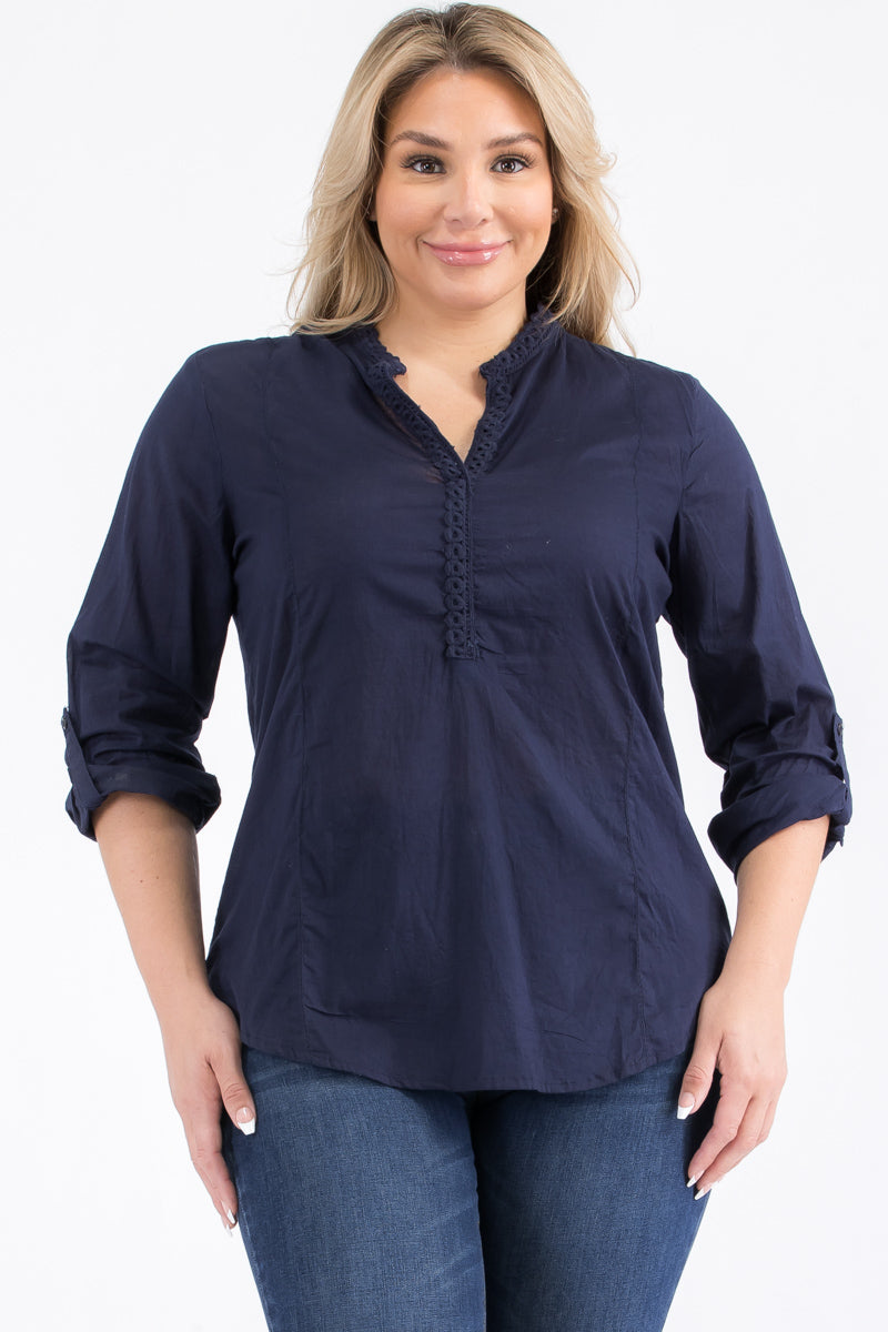 Plus Size Navy Top with Lace