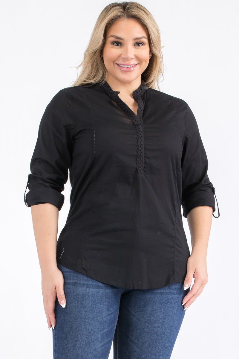 Plus Size Black Top with Lace