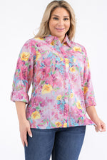 Load image into Gallery viewer, Plus Size Pink Floral Button-Down Shirt
