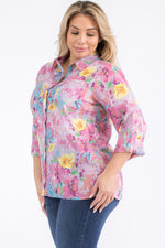 Load image into Gallery viewer, Plus Size Pink Floral Button-Down Shirt
