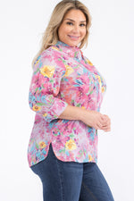 Load image into Gallery viewer, Plus Size Pink Floral Button-Down Shirt
