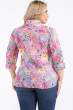 Load image into Gallery viewer, Plus Size Pink Floral Button-Down Shirt
