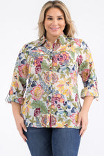 Load image into Gallery viewer, Plus Size Ivory Floral Button-Down Shirt
