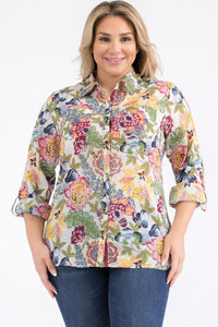 Plus Size Ivory Floral Button-Down Shirt