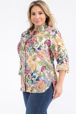 Load image into Gallery viewer, Plus Size Ivory Floral Button-Down Shirt
