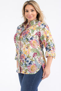 Plus Size Ivory Floral Button-Down Shirt