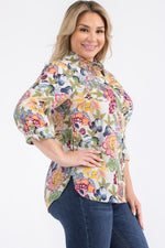 Load image into Gallery viewer, Plus Size Ivory Floral Button-Down Shirt
