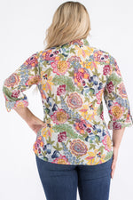 Load image into Gallery viewer, Plus Size Ivory Floral Button-Down Shirt
