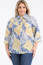 Load image into Gallery viewer, Plus Size Patchwork Floral Button-Down Shirt
