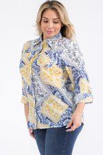 Load image into Gallery viewer, Plus Size Patchwork Floral Button-Down Shirt
