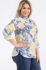 Load image into Gallery viewer, Plus Size Patchwork Floral Button-Down Shirt
