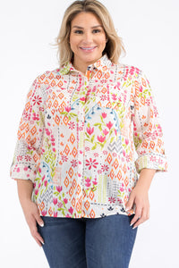 Plus Size Cream Floral Button-Down Shirt