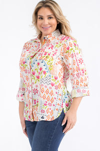 Plus Size Cream Floral Button-Down Shirt