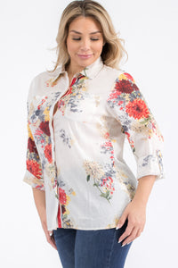 Plus Size Ivory Floral Button-Down Shirt