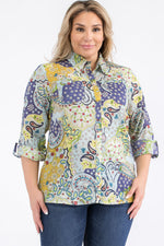 Load image into Gallery viewer, Plus Size Patchwork Floral Paisley Print Button-Down Shirt
