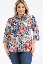 Load image into Gallery viewer, Plus Size Patchwork Floral Paisley Print Button-Down Shirt
