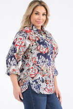 Load image into Gallery viewer, Plus Size Patchwork Floral Paisley Print Button-Down Shirt
