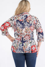 Load image into Gallery viewer, Plus Size Patchwork Floral Paisley Print Button-Down Shirt
