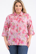 Load image into Gallery viewer, Plus Size Pink Floral Button-Down Shirt
