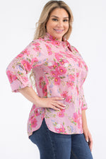 Load image into Gallery viewer, Plus Size Pink Floral Button-Down Shirt
