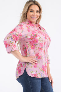 Plus Size Pink Floral Button-Down Shirt