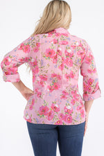 Load image into Gallery viewer, Plus Size Pink Floral Button-Down Shirt
