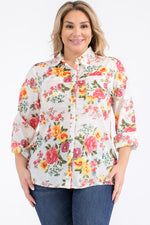 Load image into Gallery viewer, Plus Size Ivory Floral Button-Down Shirt
