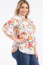 Load image into Gallery viewer, Plus Size Ivory Floral Button-Down Shirt
