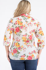 Load image into Gallery viewer, Plus Size Ivory Floral Button-Down Shirt
