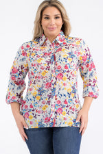 Load image into Gallery viewer, Plus Size Ivory Floral Button-Down Shirt
